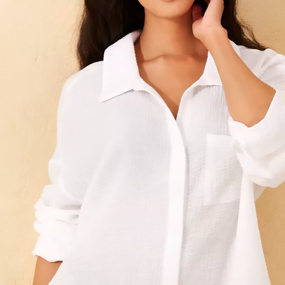 Shade & Shore White Gauze Muslin Swim Shirt XL